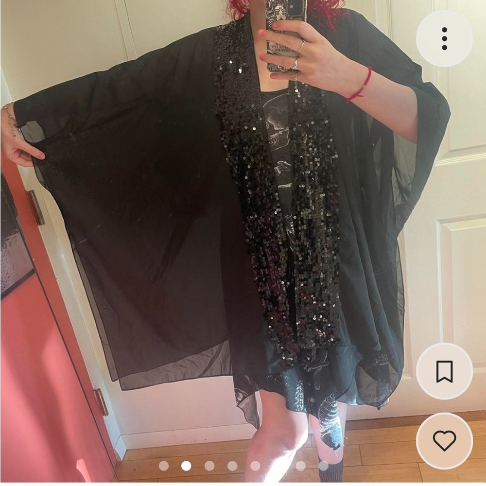 Marc Jacobs black sequin and chiffon kimono inspired cocoon overlay